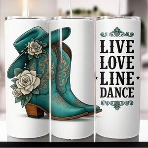 Teal Western Boot Line Dance Tumbler